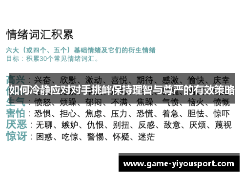 如何冷静应对对手挑衅保持理智与尊严的有效策略